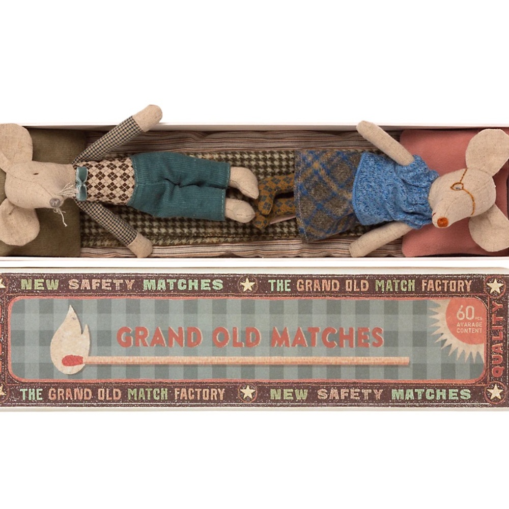 Maileg Mice- Grandpa& Grandma Mice in Matchbox